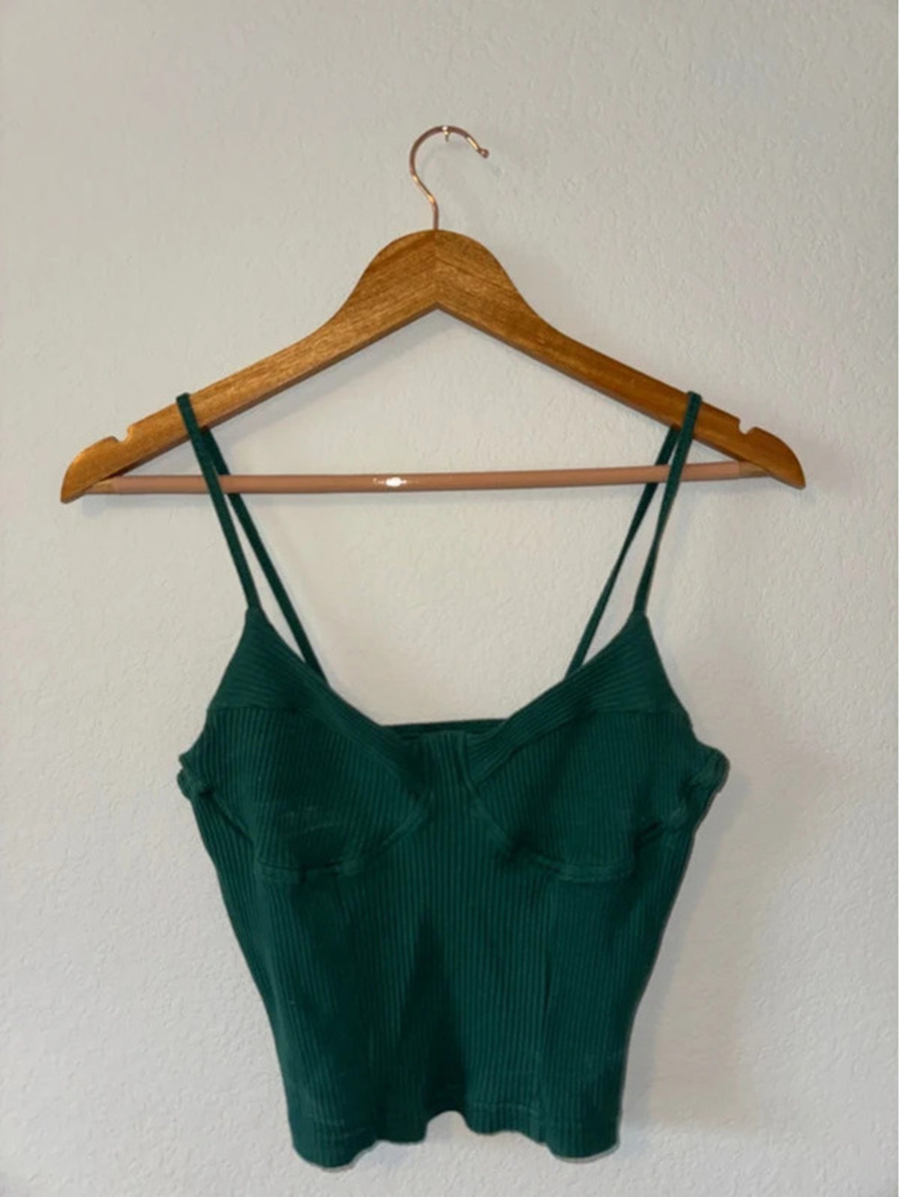 Medium SHEIN Dark Green Cropped Spaghetti Strap Tank Top